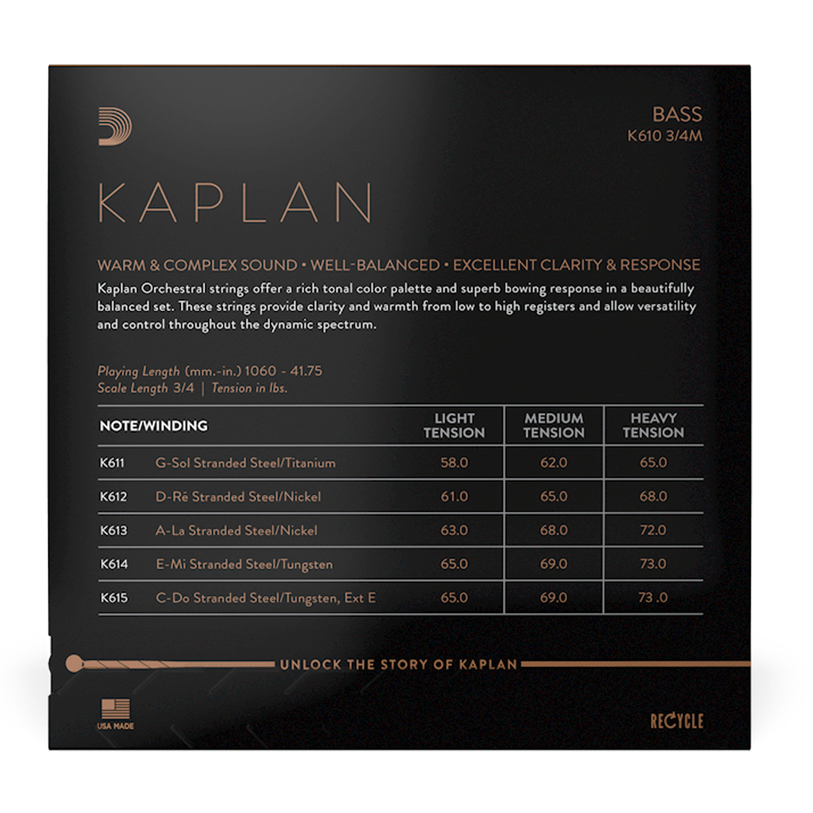 D'Addario Kaplan Orchestral 3/4 Double Bass  String Set in action