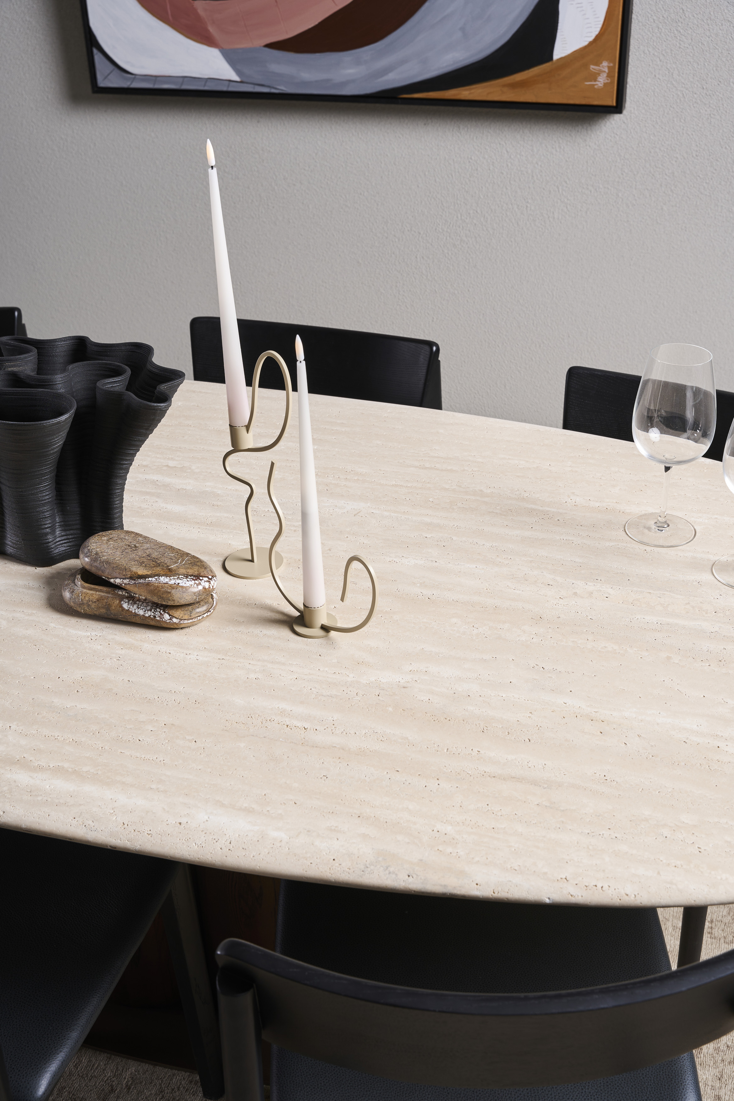 Kora Travertine Oval Dining Table