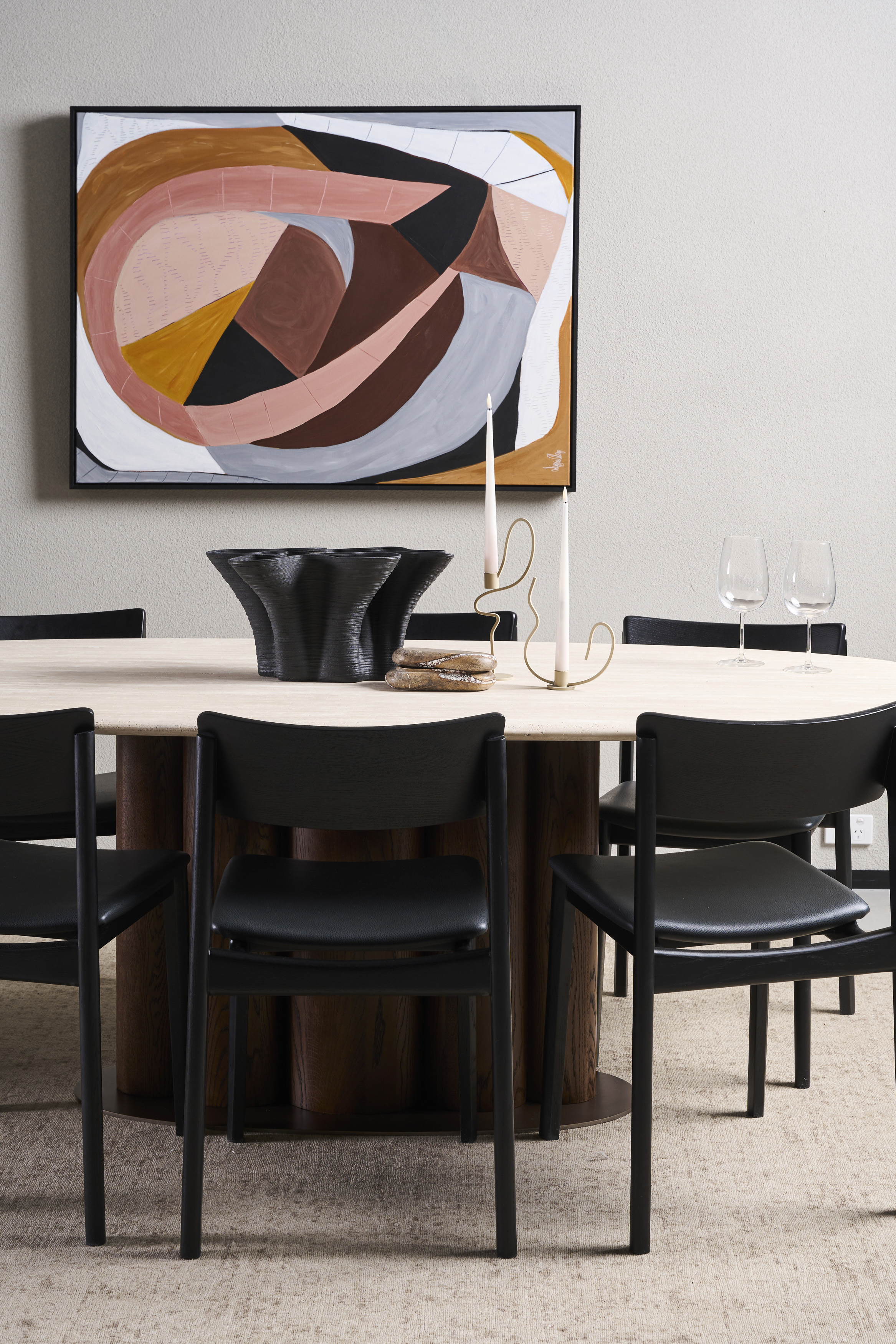 Kora Travertine Oval Dining Table