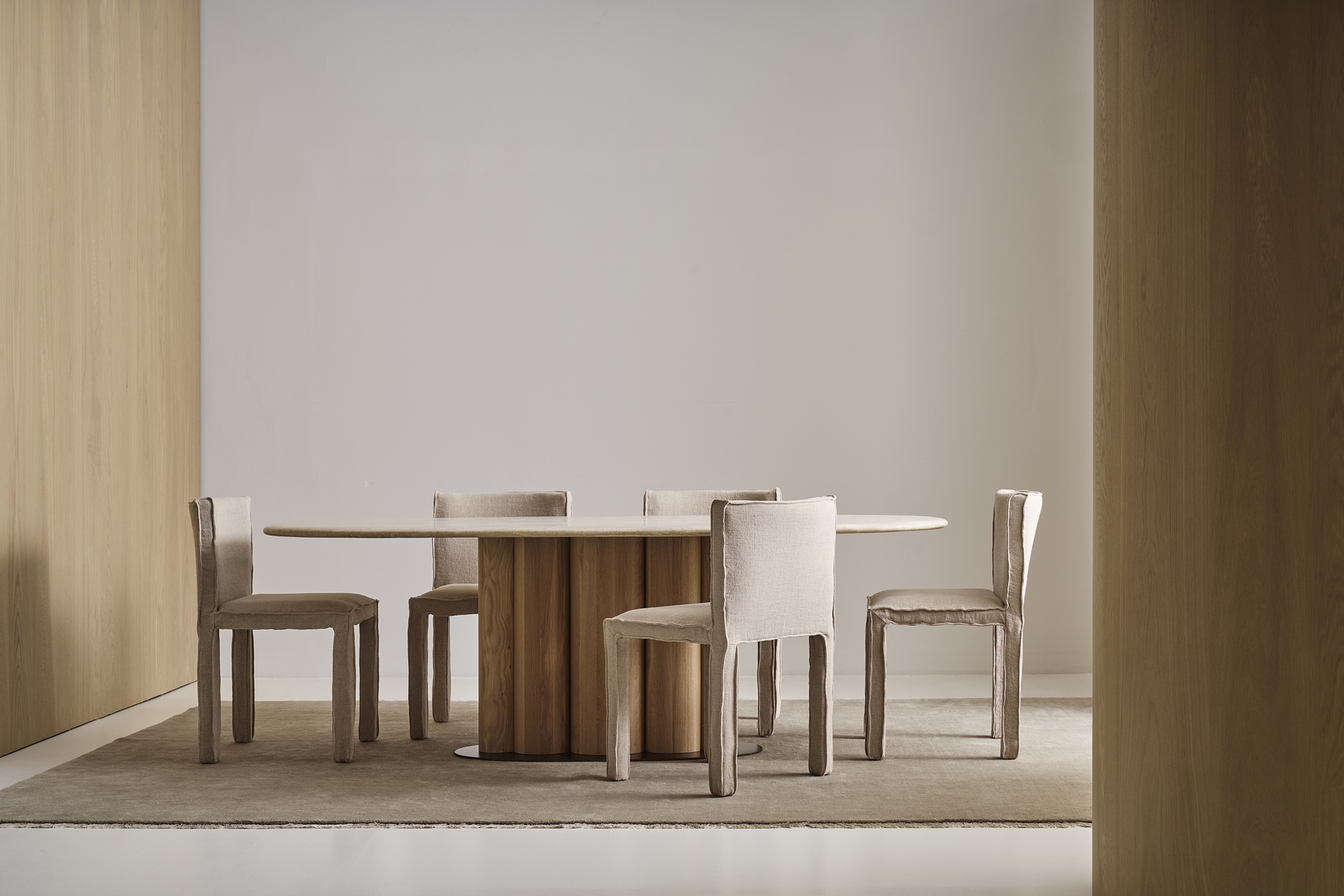 Kora Travertine Oval Dining Table