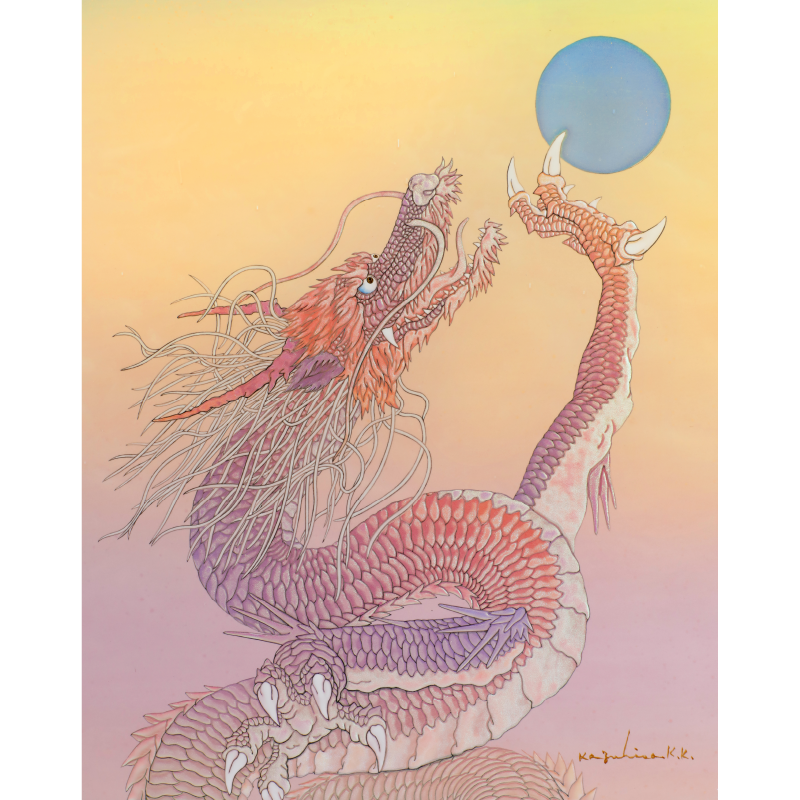 絵画 龍 竜 白 那生裕 額入り 肉筆画 原画 陶彩画 「虹龍~宝珠を得たり~」 – 草場一壽工房 Museum Shop
