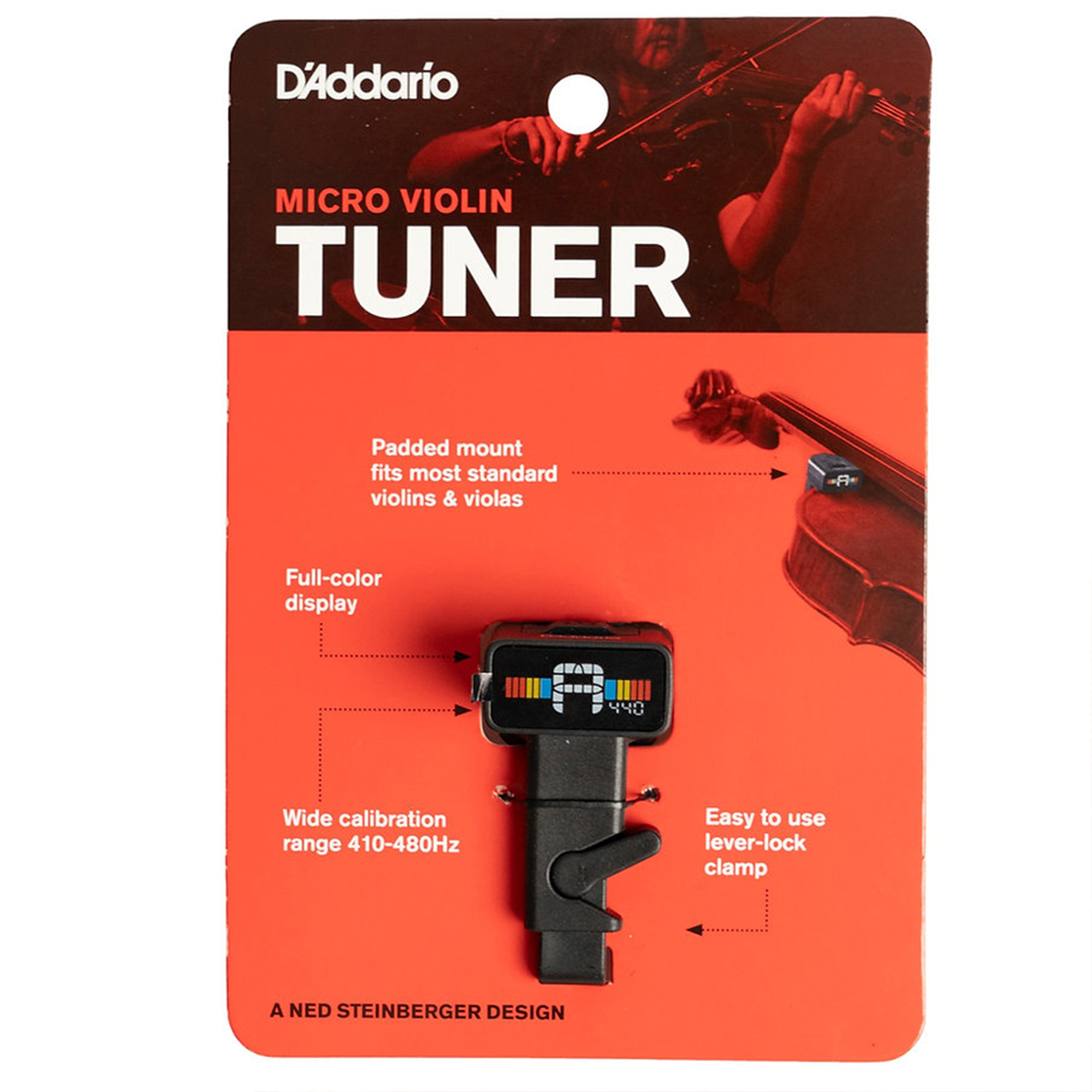 D'Addario NS Micro Violin Tuner in action