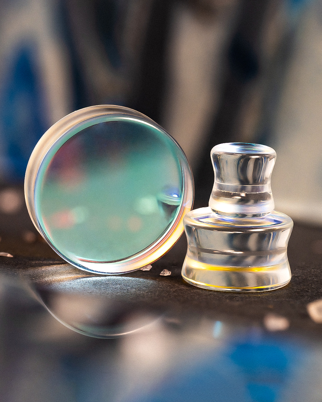 Cool Blue & Green Glass Iridescent Plugs Blue & Green Iridescent Double Flare Glass Plug / Gauge