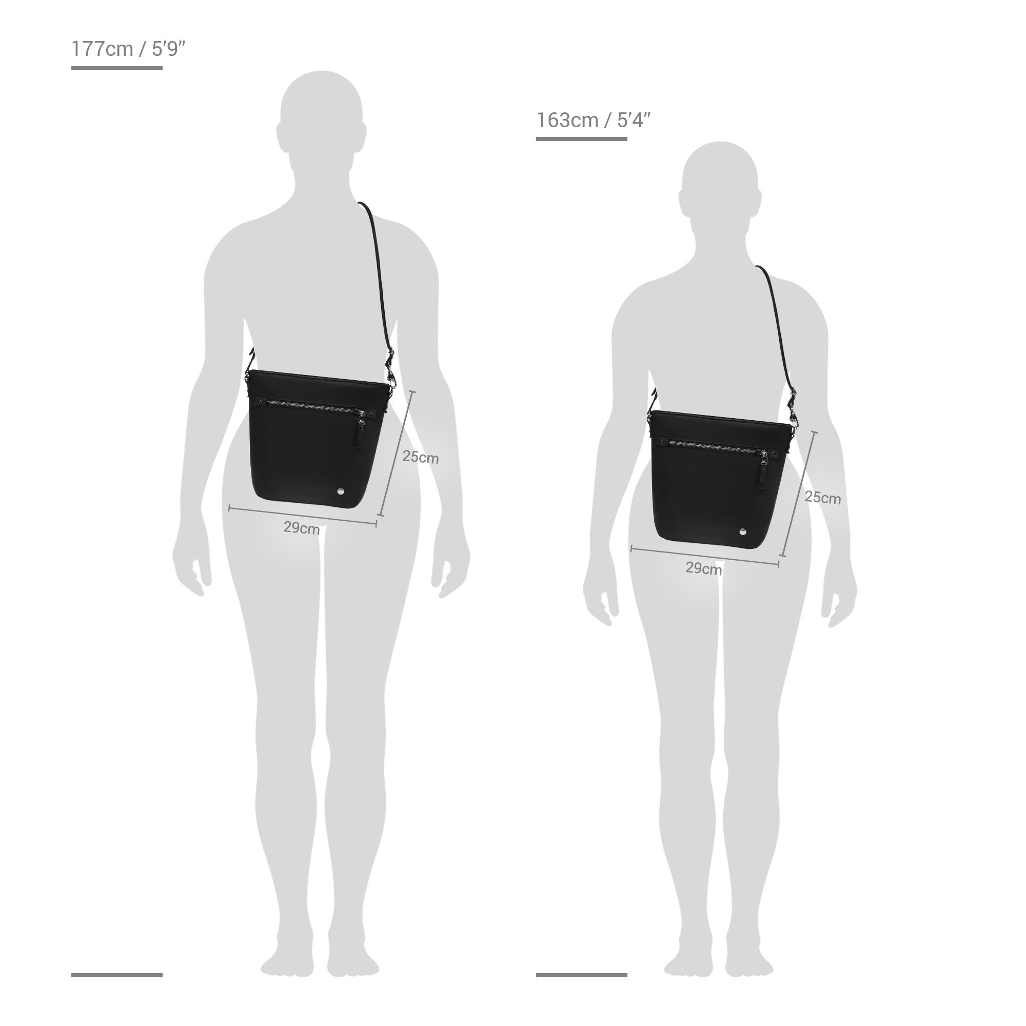 Size chart for Pacsafe® W anti-theft crossbody