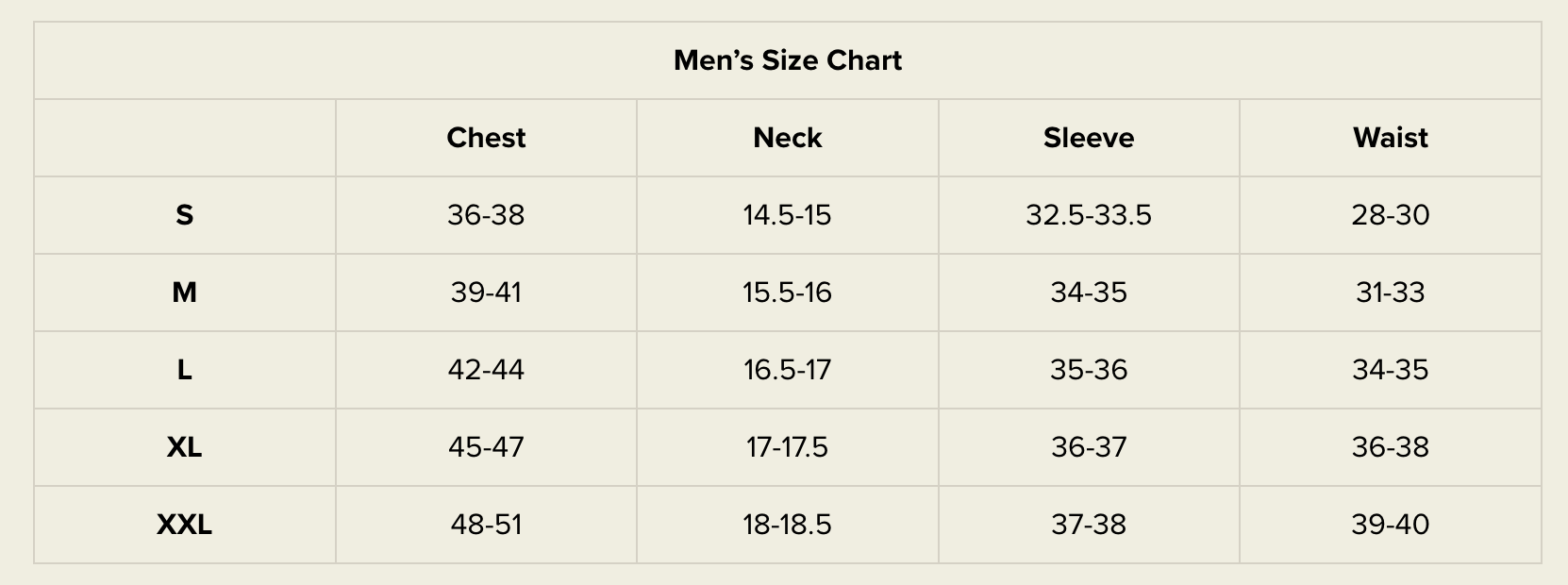 Size chart