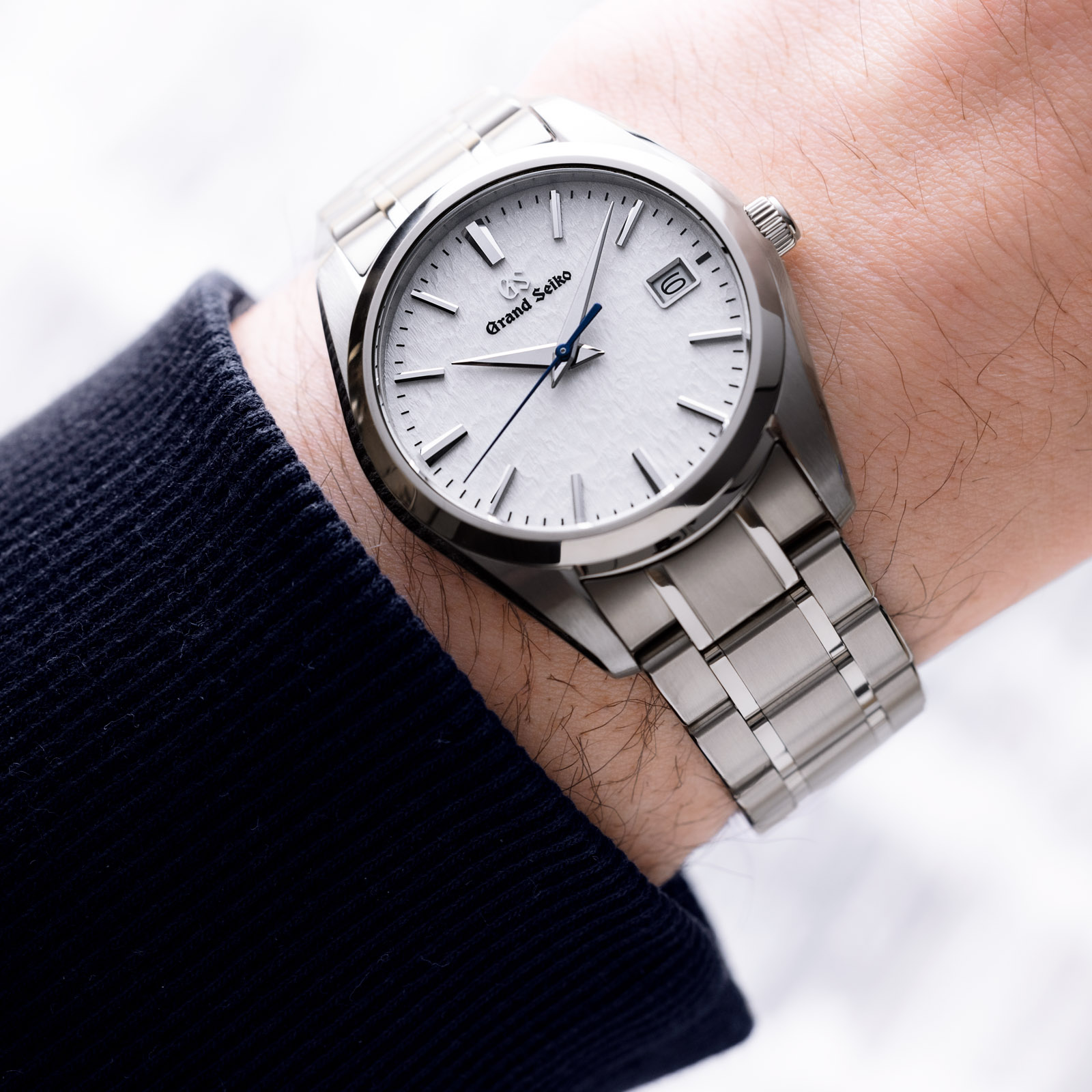 Grand Seiko Snowflake dial 37mm watch on the wrist. 