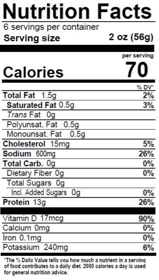12 oz. Wild Sockeye Smoked Salmon nutrition