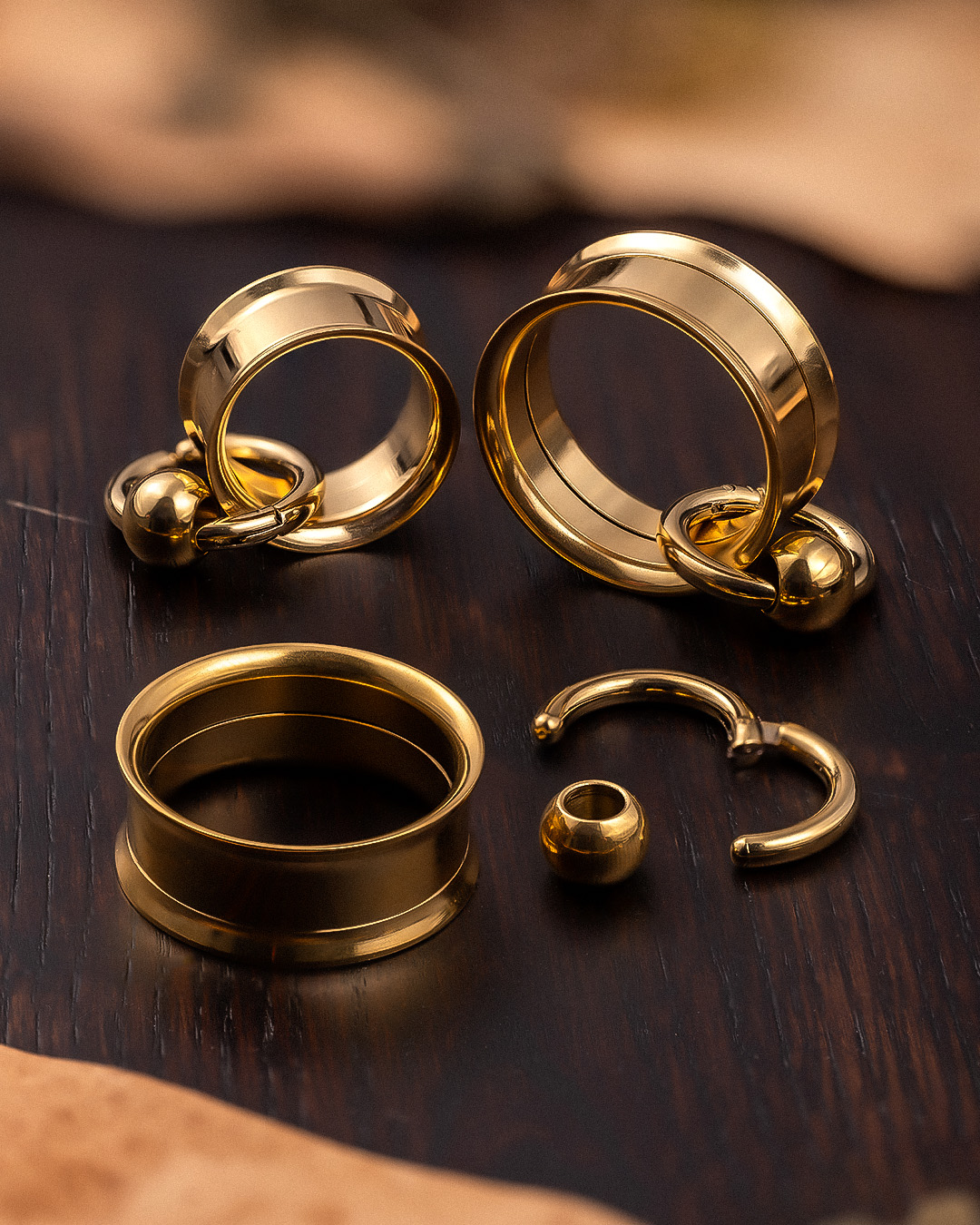 Cool Gold Gold Steel BCR Screwback Stainless Steel Tunnel