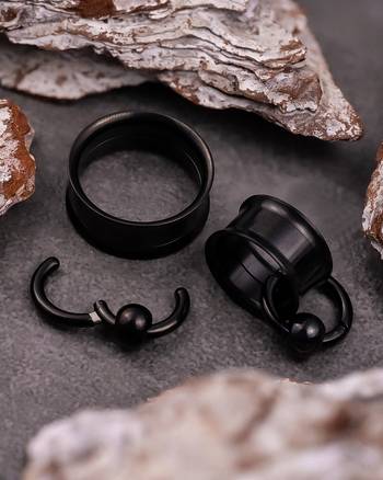 Cool Black BCR Screwback Stainless Steel Ear Tunnel
