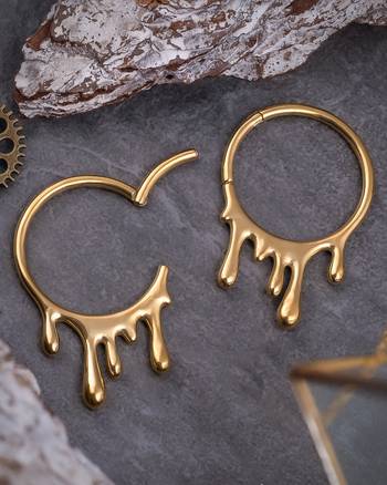 Stylish Gold Steel Drippy Ear Hangers - Pair