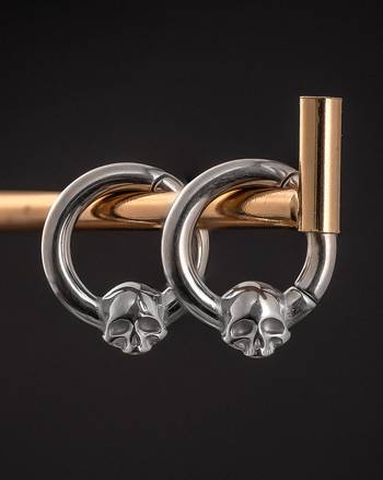 Gothic Silver Steel Skull Hoop Ear Hangers - Pair