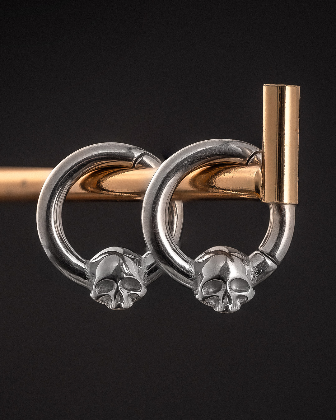 Gothic Silver Skull Hoop Hangers (Pair)