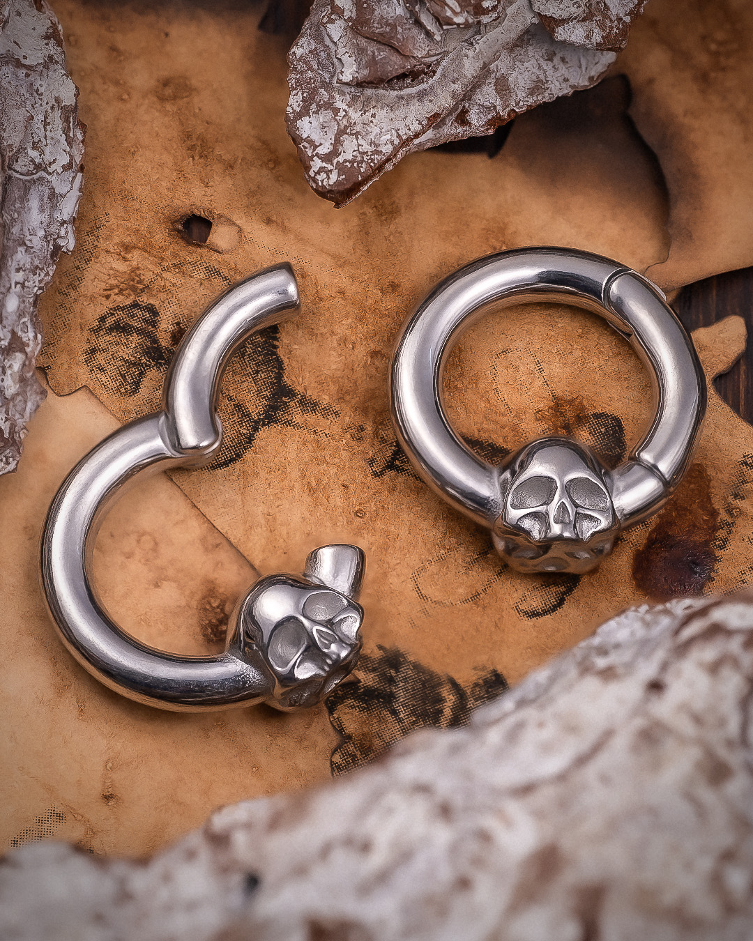 Emo  Silver Skull Hoop Hangers (Pair)