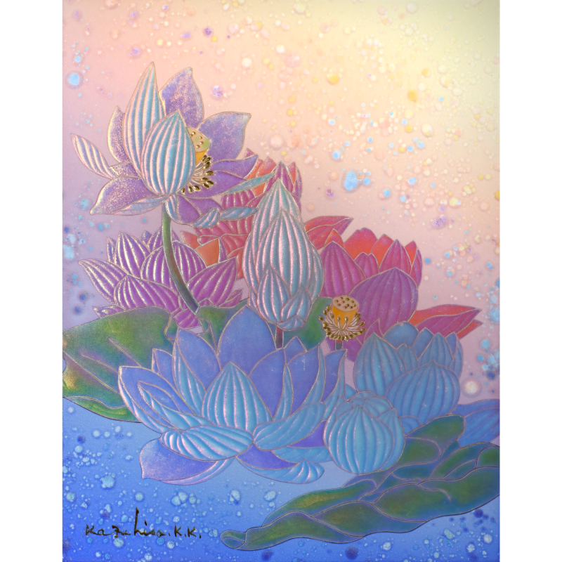 ハスの花の陶板画 水墨彩 応接間 書斎 懸掛 装飾品 工芸品 美術品 置物 ハスの花の陶板画 水墨彩 応接間 書斎 懸掛 装飾品 工芸品 美術