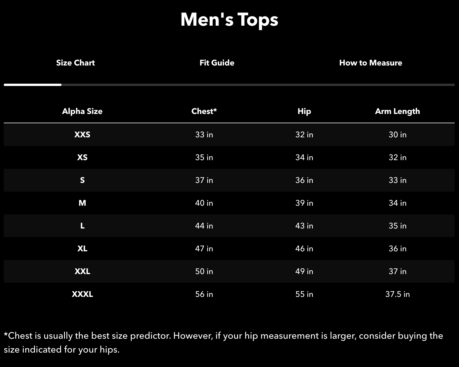 Size chart