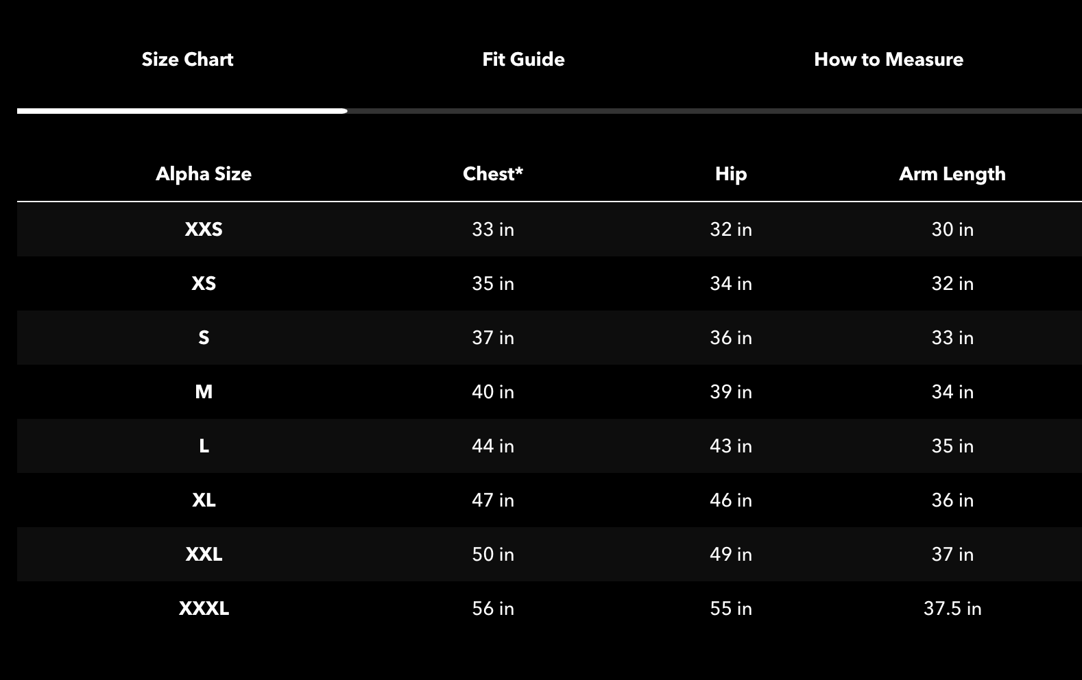 Size chart