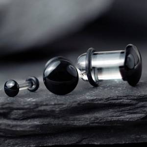 Black & Clear Glass Single Flare Plug - Custom Plugs Big Size Ear Stretching Kit for Ears - 12 Piece Pack - Includes Surgical Steel Tapers & Clear - Black Glass Plug / Gauge