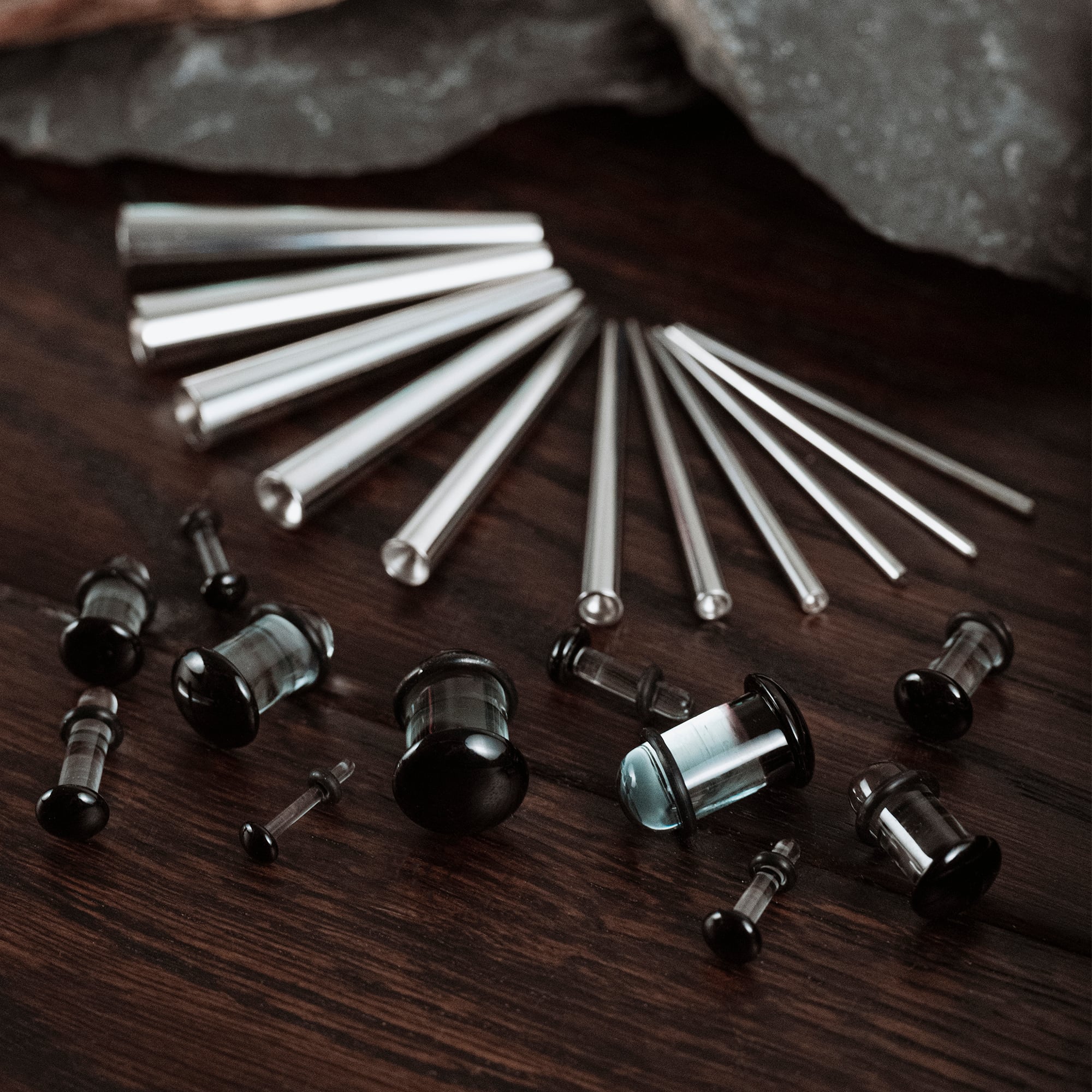 Black & Clear Glass Single Flare Plug With Insertion Tapers - Custom Plugs
