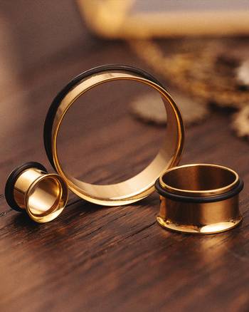 stylish alternative Gold Stainless Steel Single Flare Tunnel / Plug / Gauge
