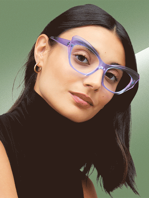 Gif of female model wearing a variety of sunglasses and eyeglasses