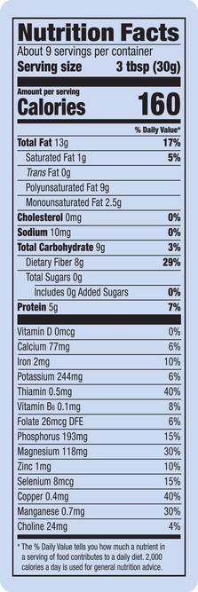 Whole Flaxseed Nutrition label