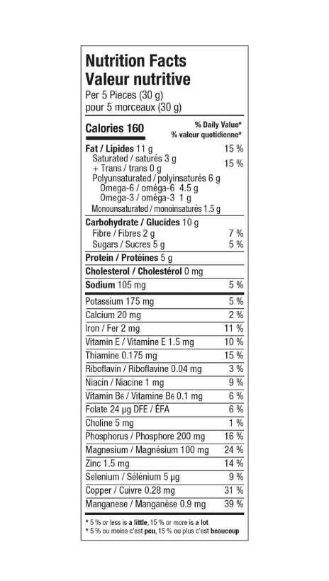 Dark Chocolate Superseed Snack Clusters Nutrition label