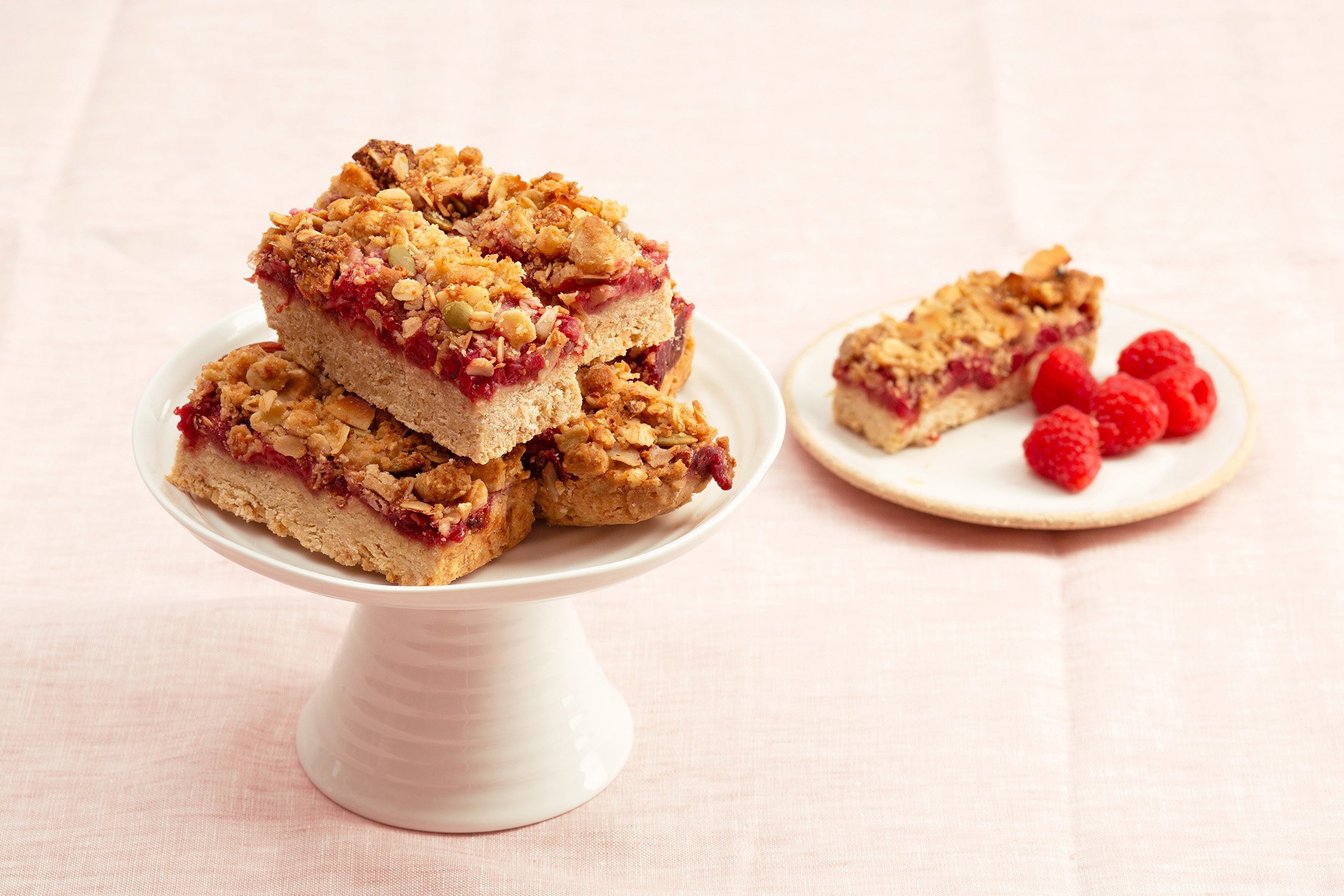 Low Sugar Raspberry Macadamia Crumble Slice
