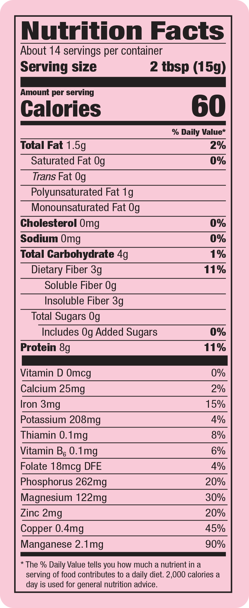 Hemp+ Energy Nutrition label