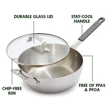 BOBBY FLAY BY GREENPAN 3.57-QUART STAINLESS STEEL CHEF'S PAN WITH LID