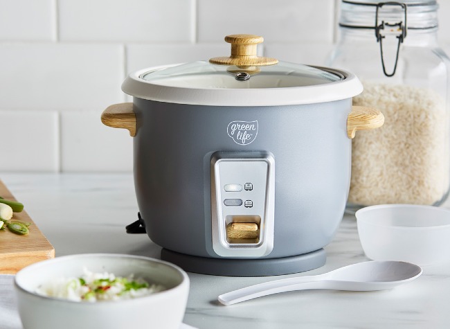 GreenLife 6-Cup Rice Cooker | Quartz Gray info card