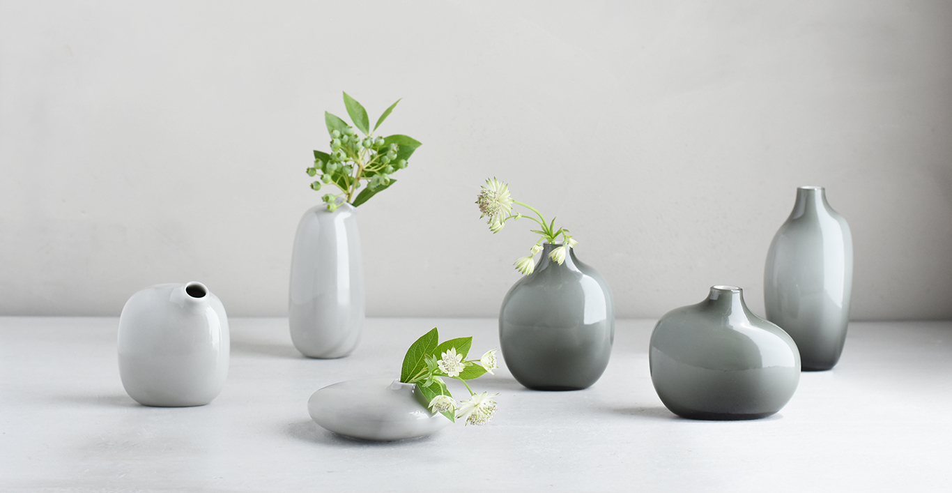  SACCO vase glass and porcelain collection in gray  