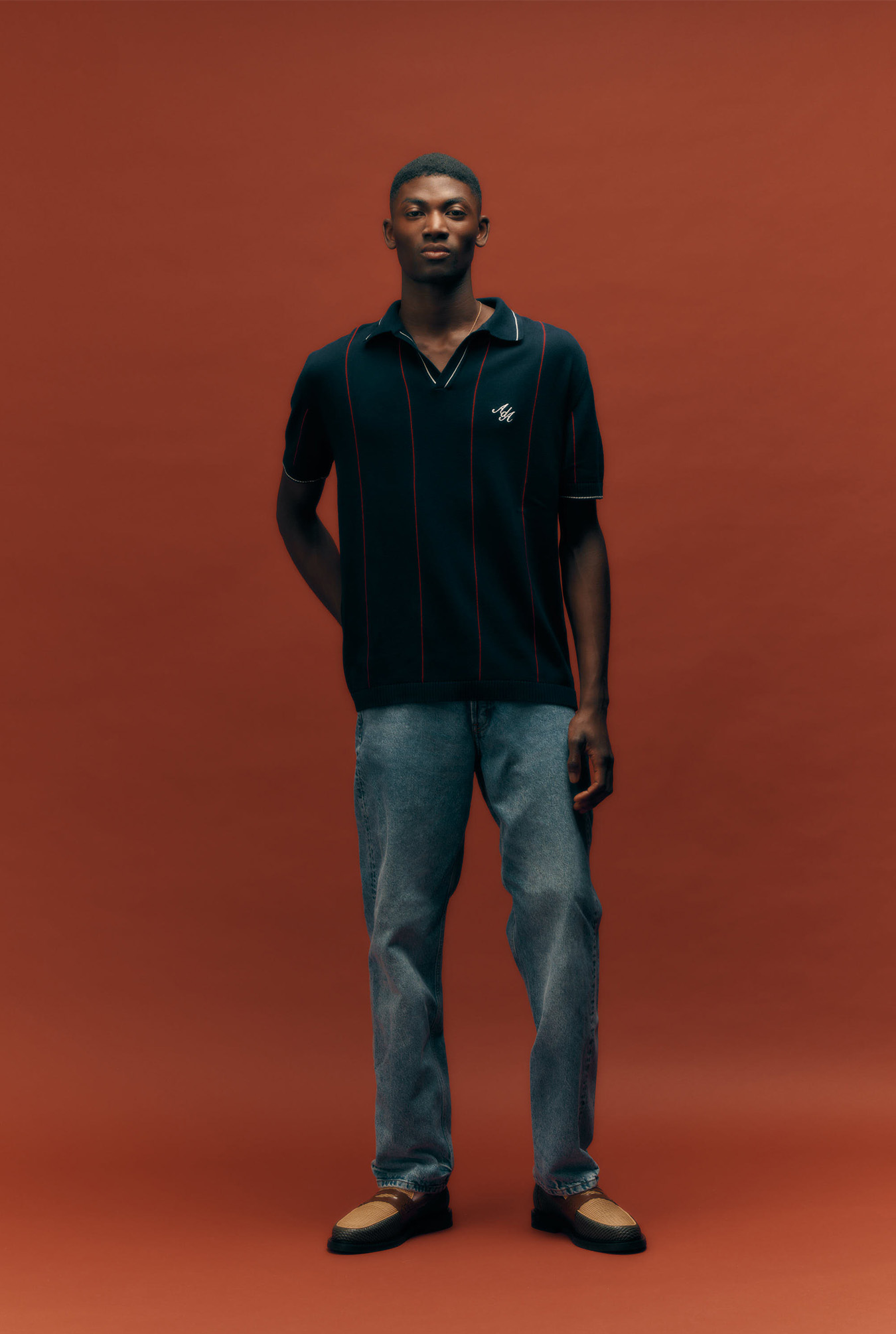 Tao Stripe knit Polo | Navy Blue