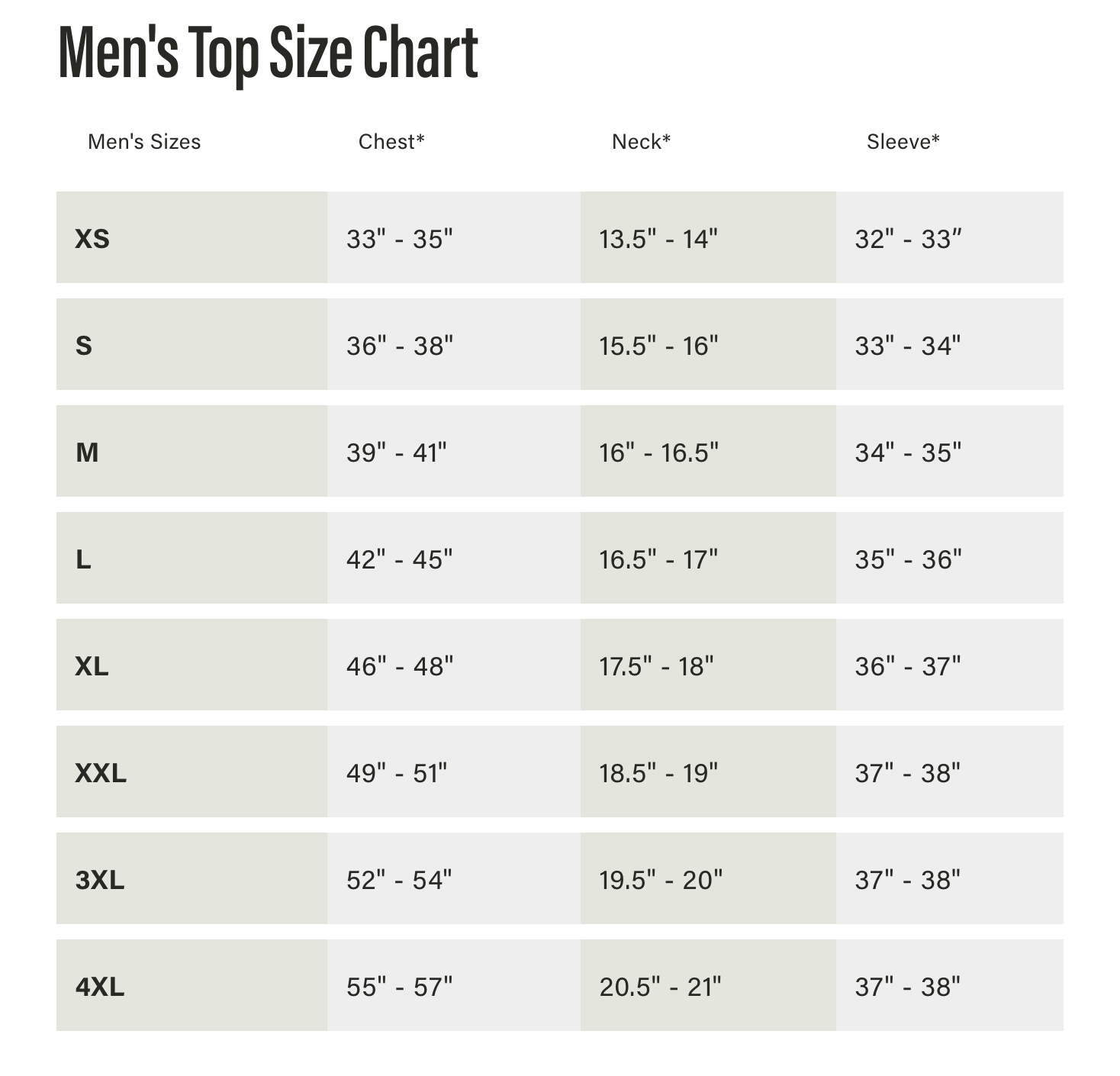 Size chart