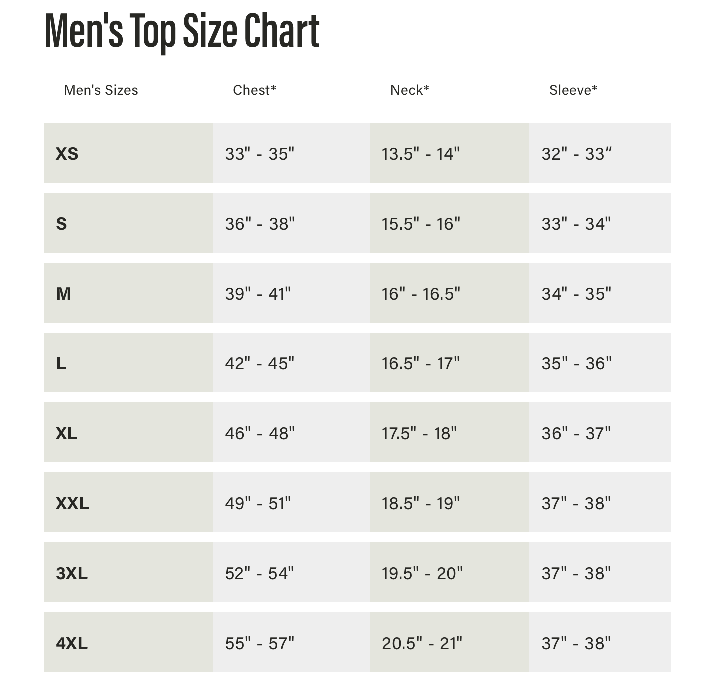 Size chart