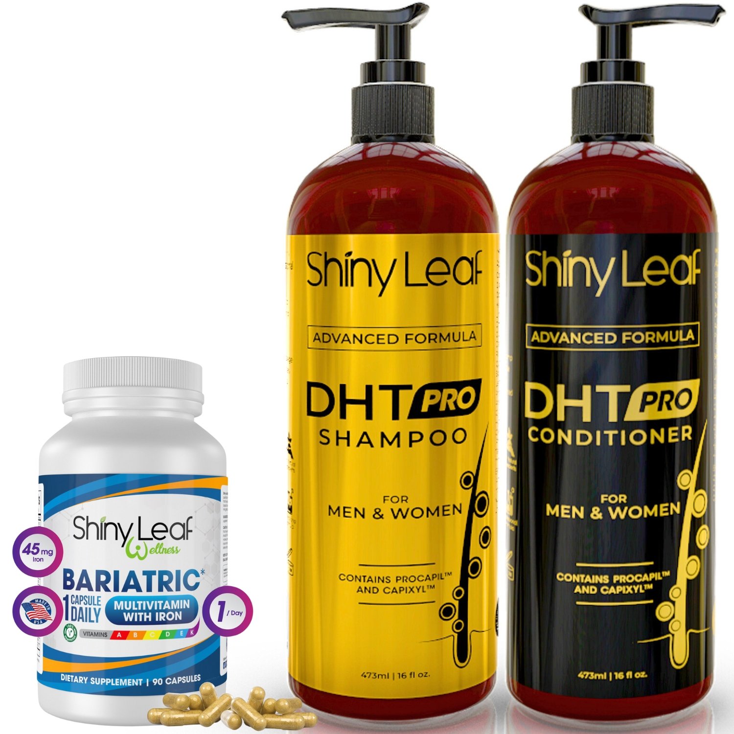 Bariatric Multivitamin with Iron and DHT Pro Shampoo and Conditioner Set What's Inside