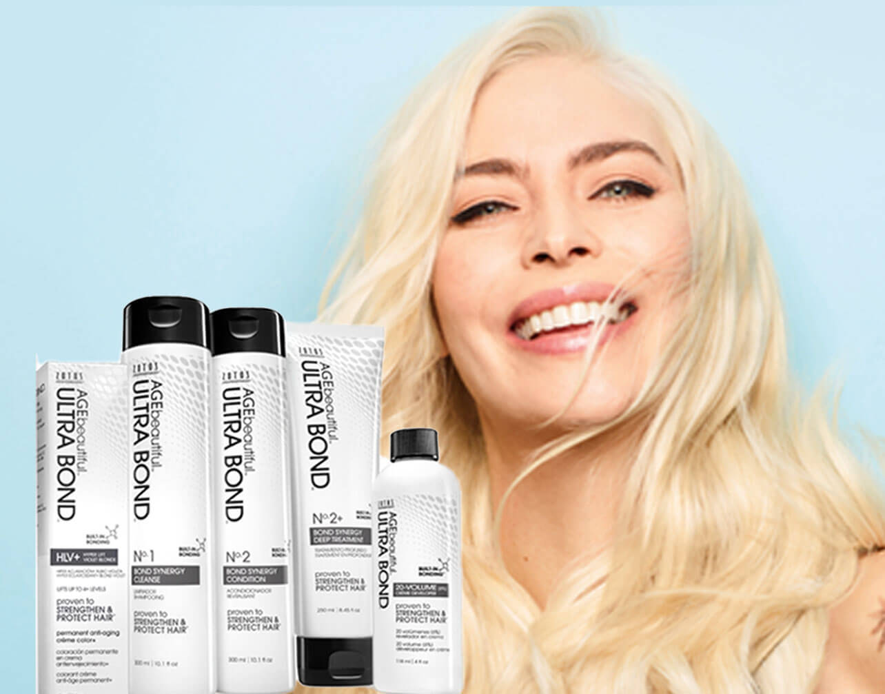Blonde woman with UltraBond products