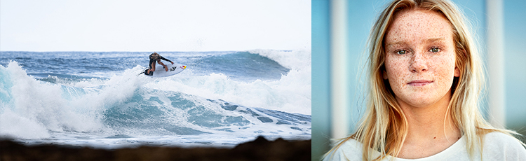 Team member athlete Caitlin Simmers, surfing