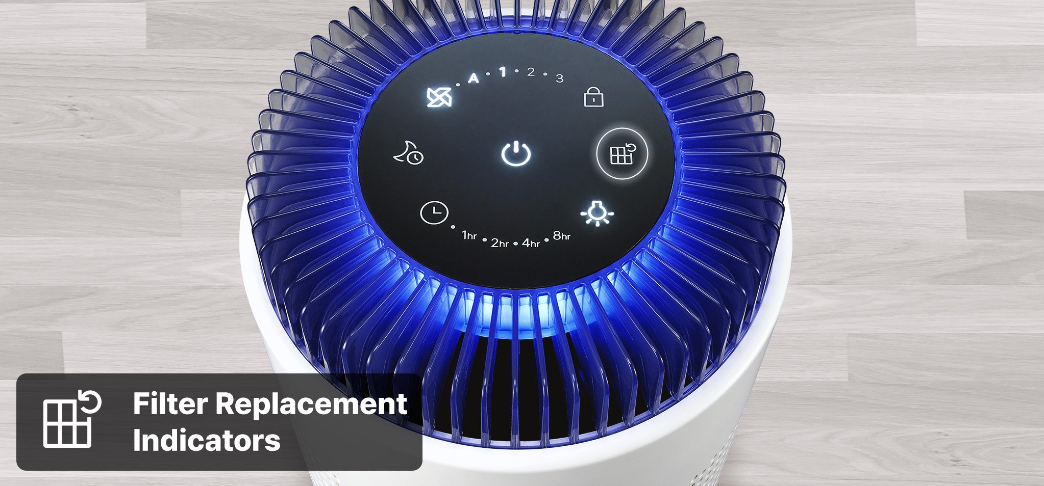Airmega50 control panel has filter replacement indicator