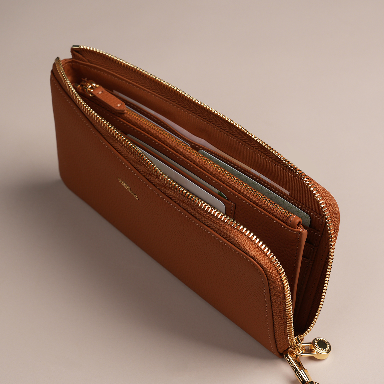 Aimee L-zip Wristlet Clutch (Taupe) - Tocco Toscano