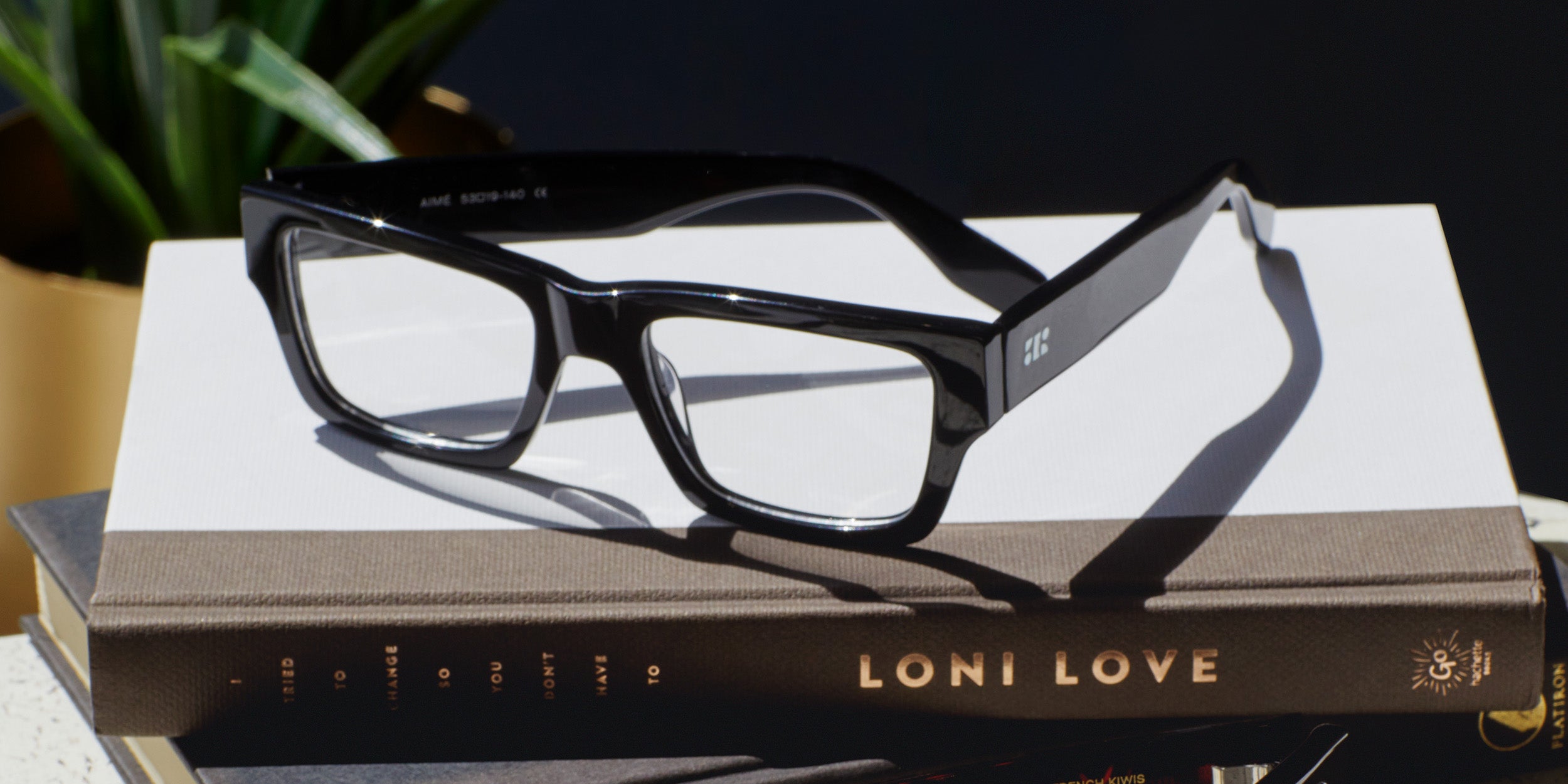 Photo Details of Aimé Blue Light Clear Dark Olive Blue Light Glasses in a room