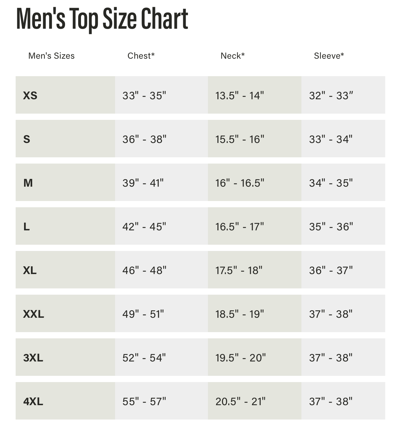 Size chart