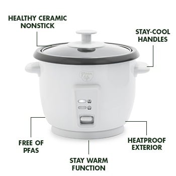 GreenLife 6-Cup Rice Cooker White GreenPan