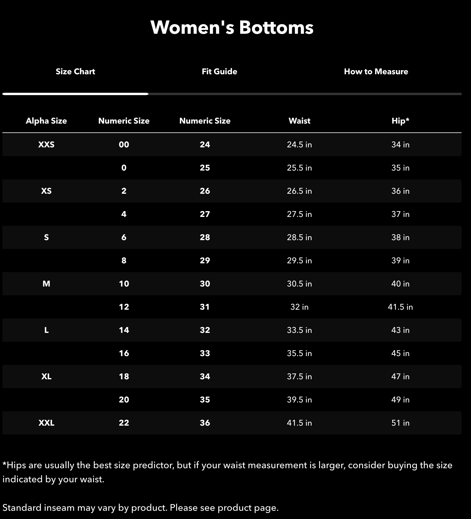 Size chart