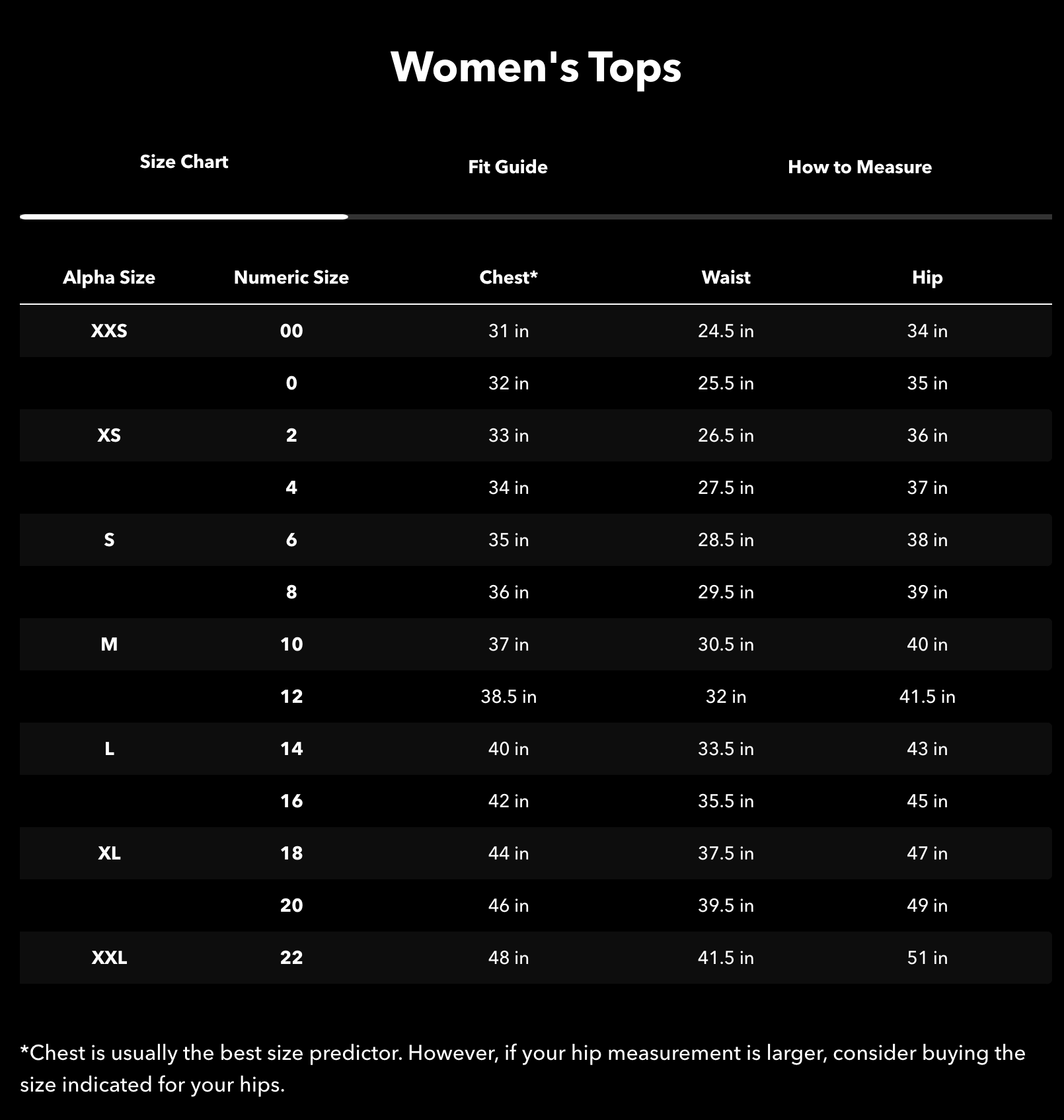 Size chart