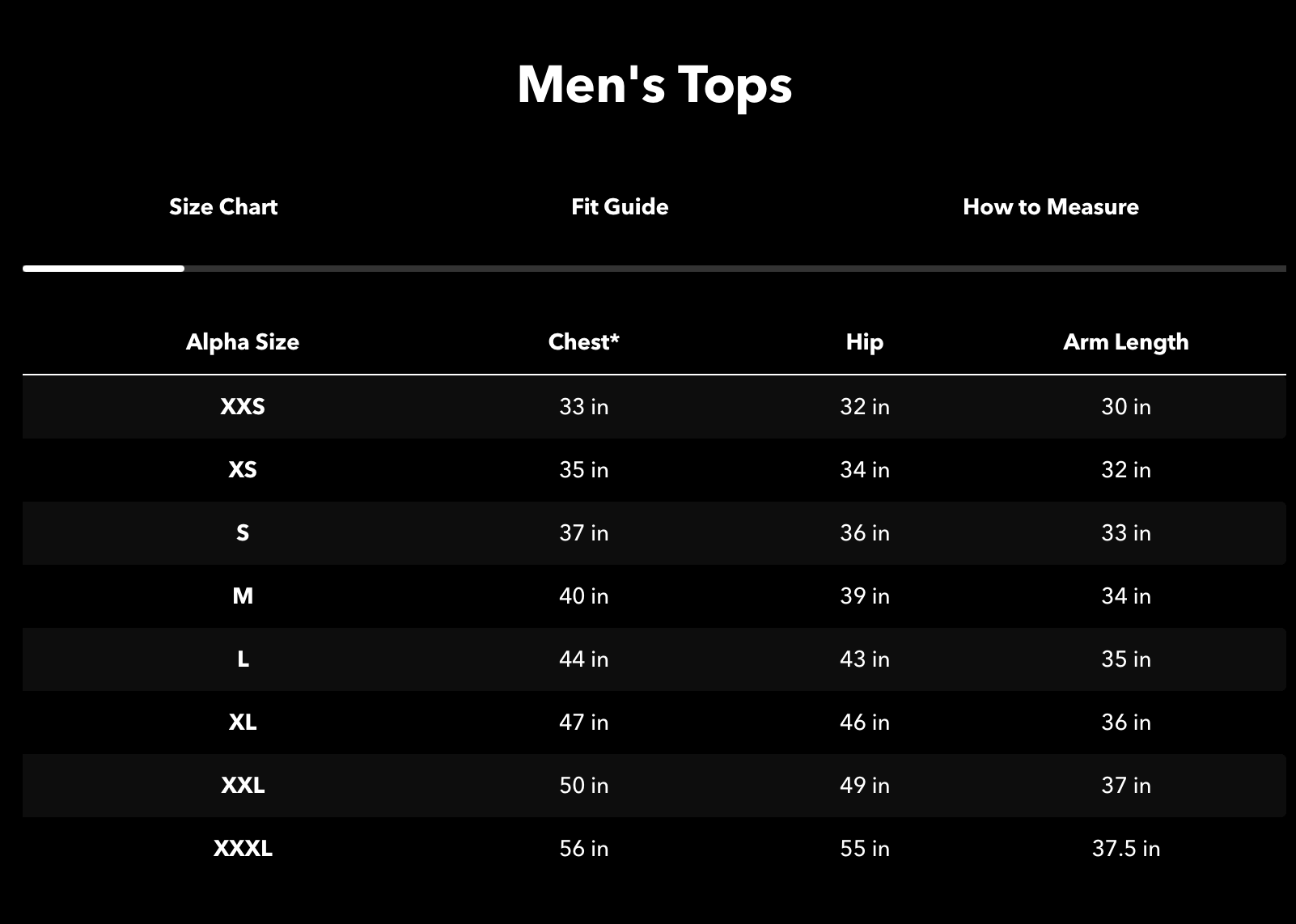 Size chart