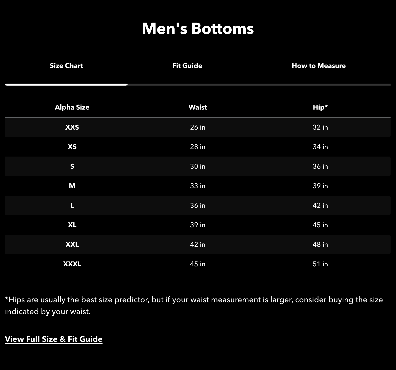 Size chart