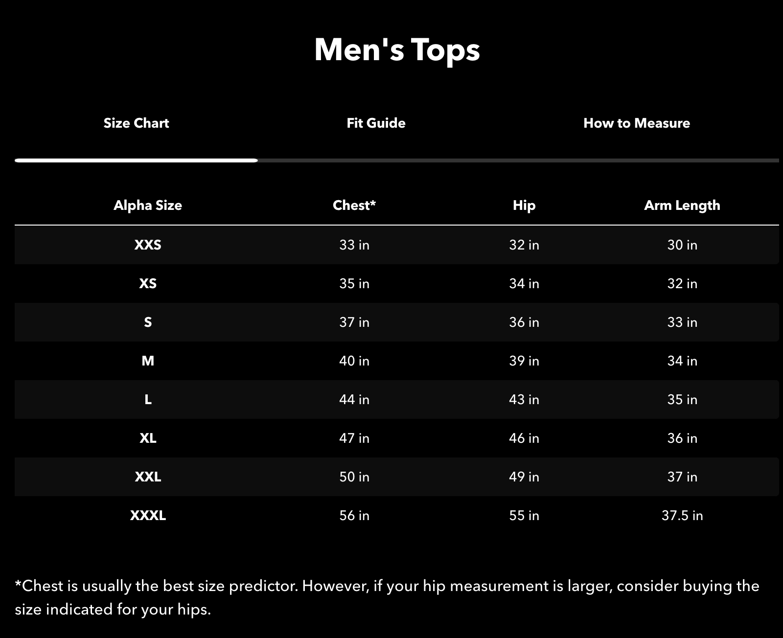 Size chart