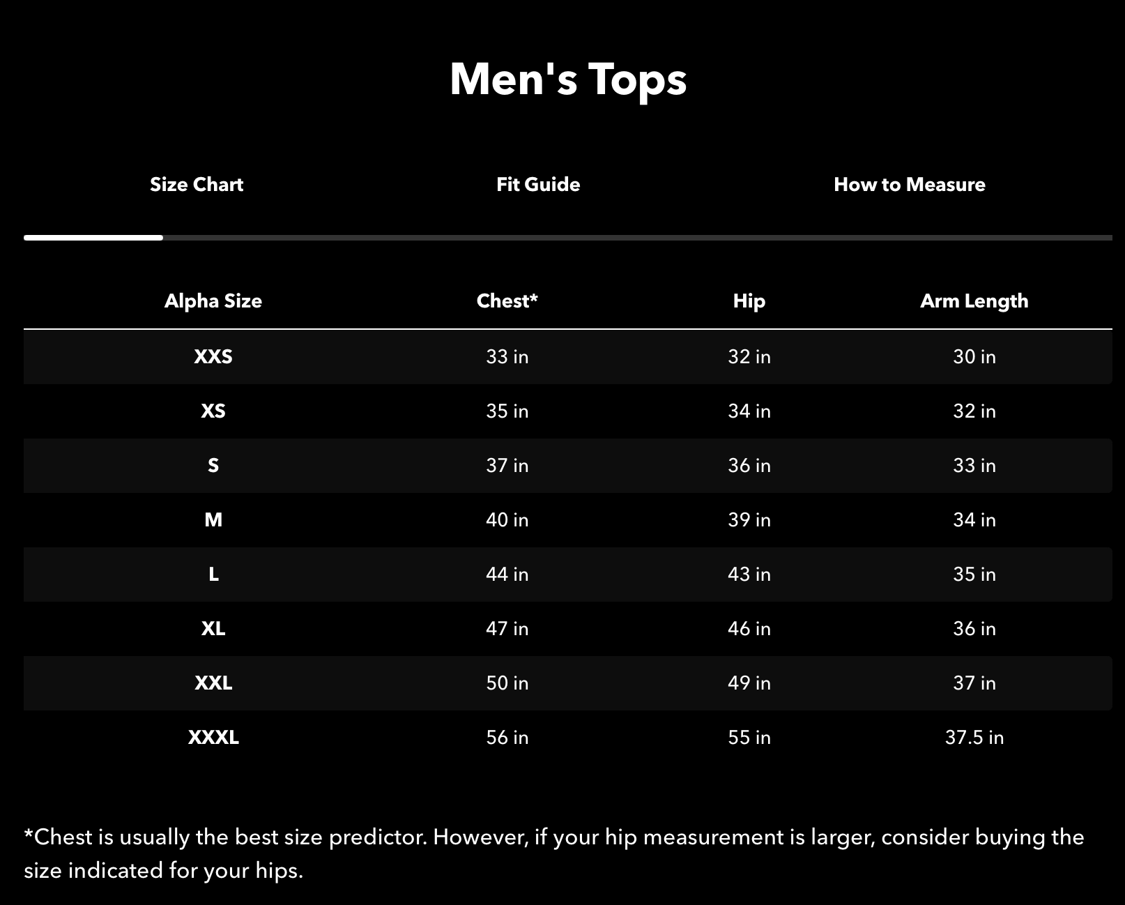 Size chart