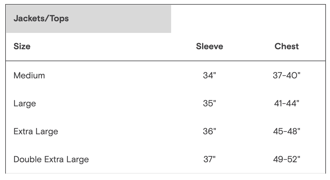 Size chart