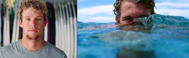 Nixon team member and professional surfer John John Florence appears in two photos, one in the water and one in front of surfboards.